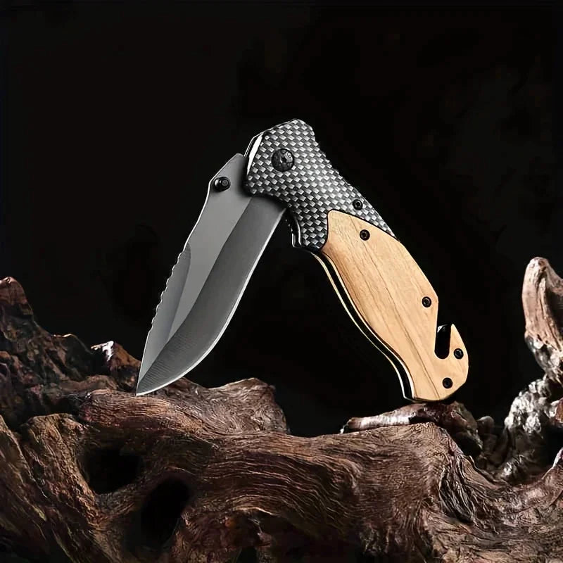 Tactical Rust-Resistant Steel EDC Knife. V-Ground Spear-Point Blade With Clip.