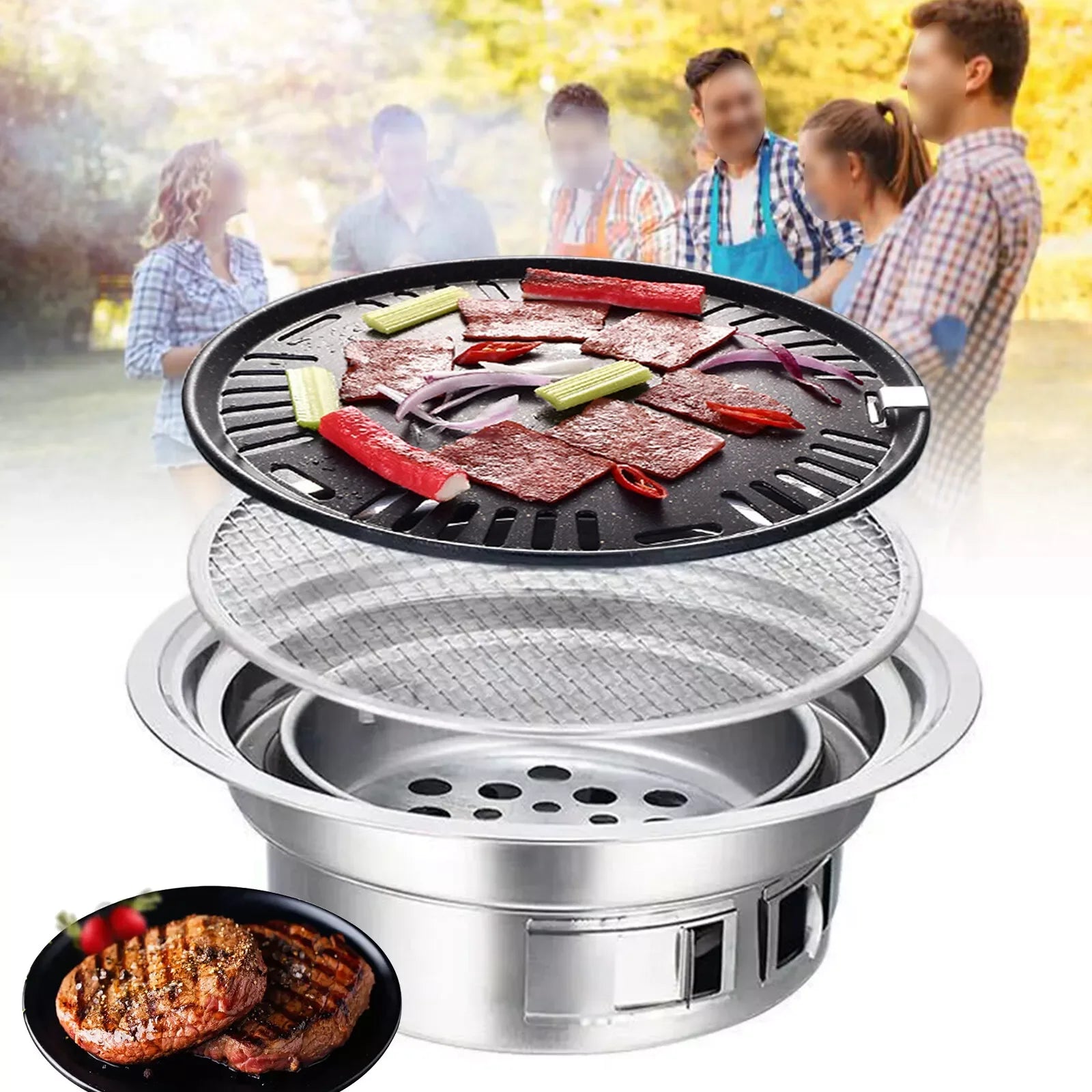 Korean Style Stainless Hibachi BBQ , Portable Picnic Table Grill .