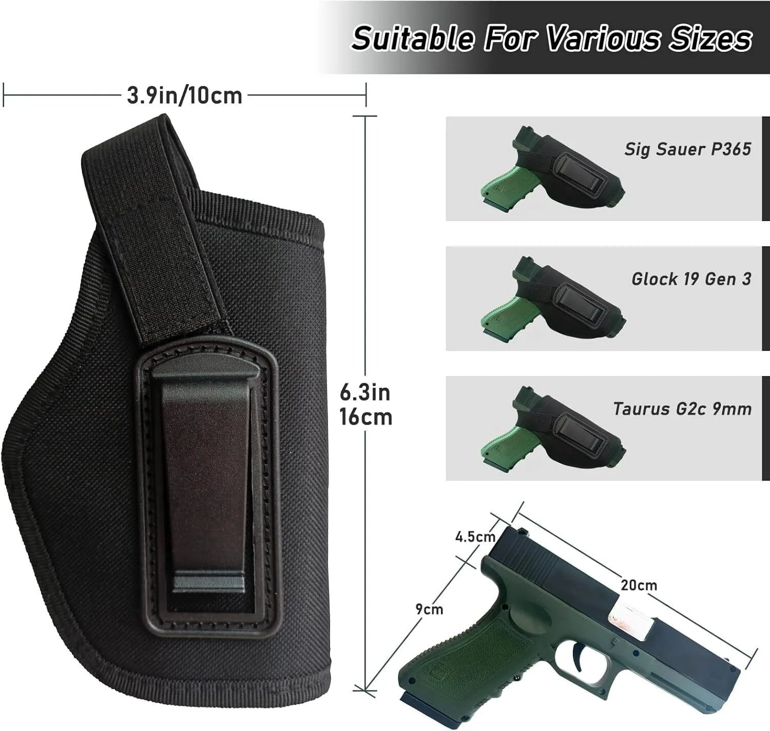 Gun Holster, Concealed Carry, Left/Right Hand, Pistol.
