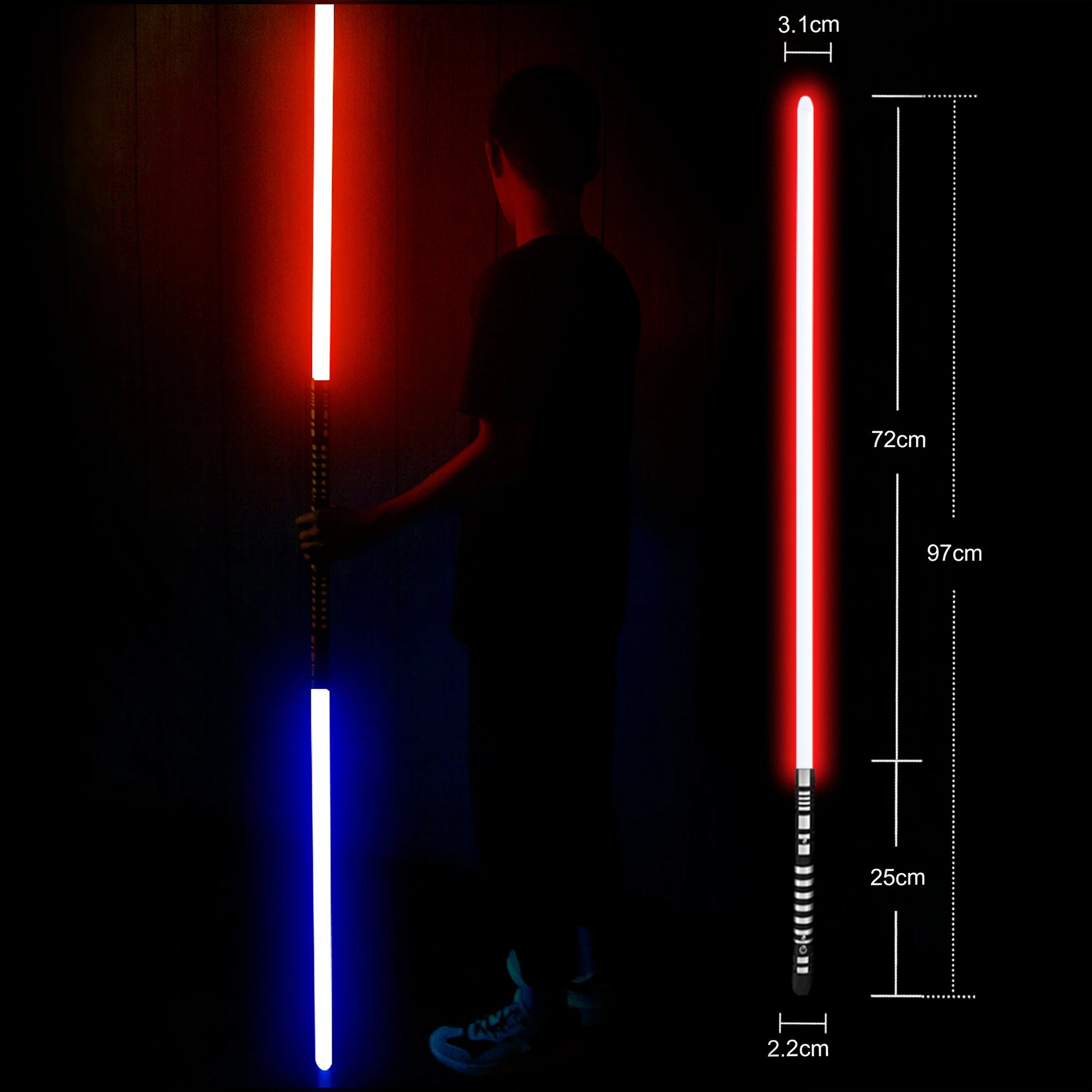 PHS Dueling Lightsabers,4 Modes - Sounds, Black Metal Hilt, Light up Sword.