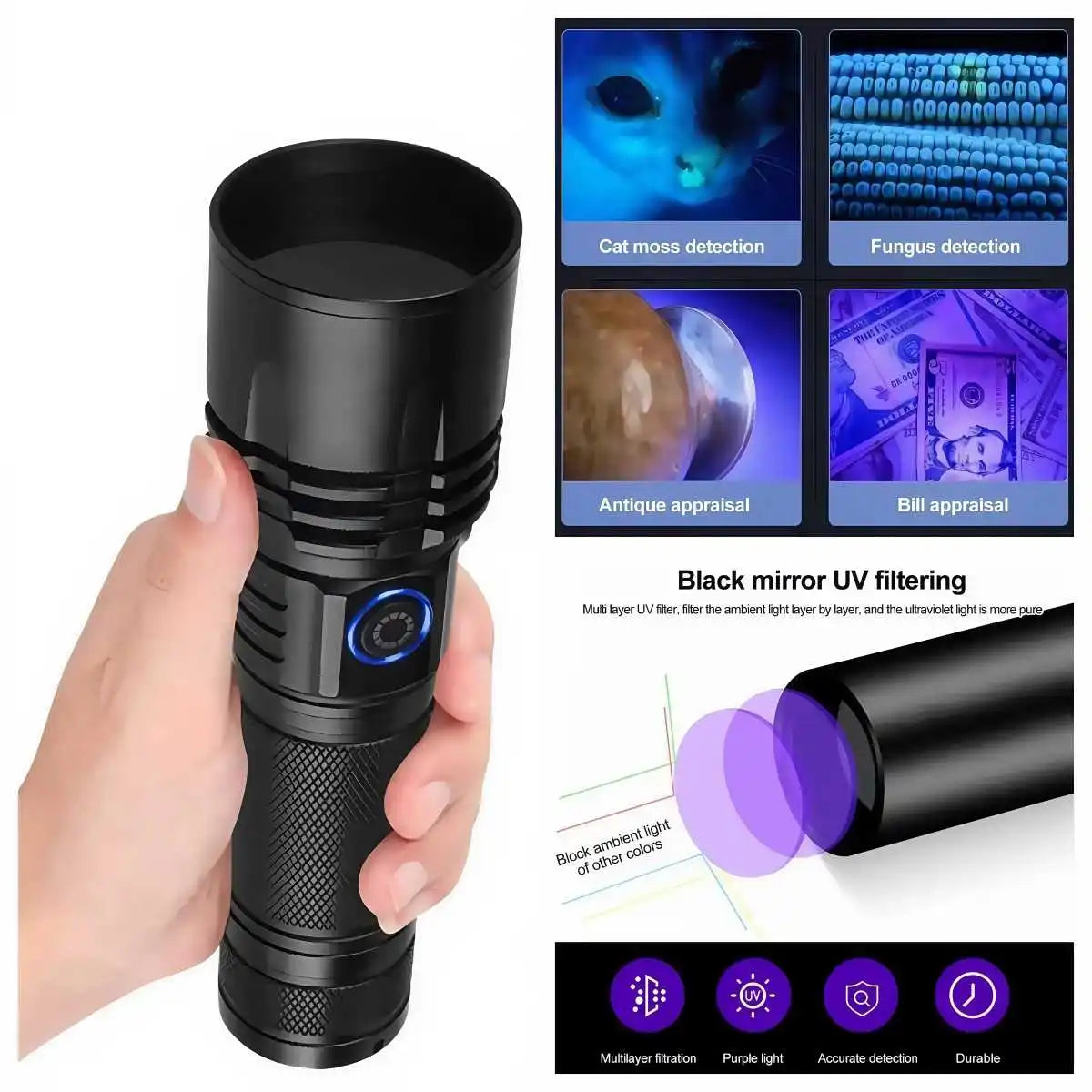 20W UV Black Light ,365nm ,USB Rechargeable | Pet Urine Detector, Stain Detector.
