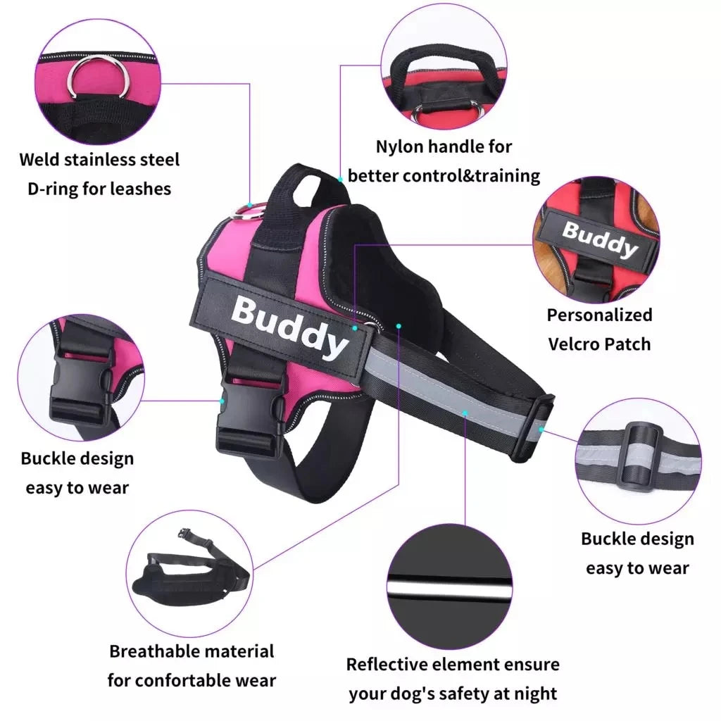 Personalized, NO PULL, Reflective ,Breathable Vest For Small, Large Dogs. Training Accessories.