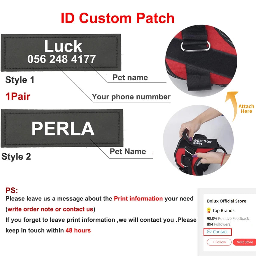 Personalized Dog Harness. Reflective, Adjustable. For small, large Dog. With Training Supplies .
