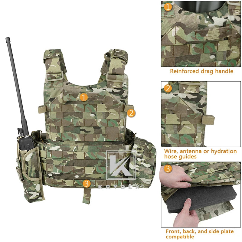 KRYDEX LBT-6094A Tactical Modular Vest. Triple Mag/Radio/Dump Pouch. Battle Plate Carrier.