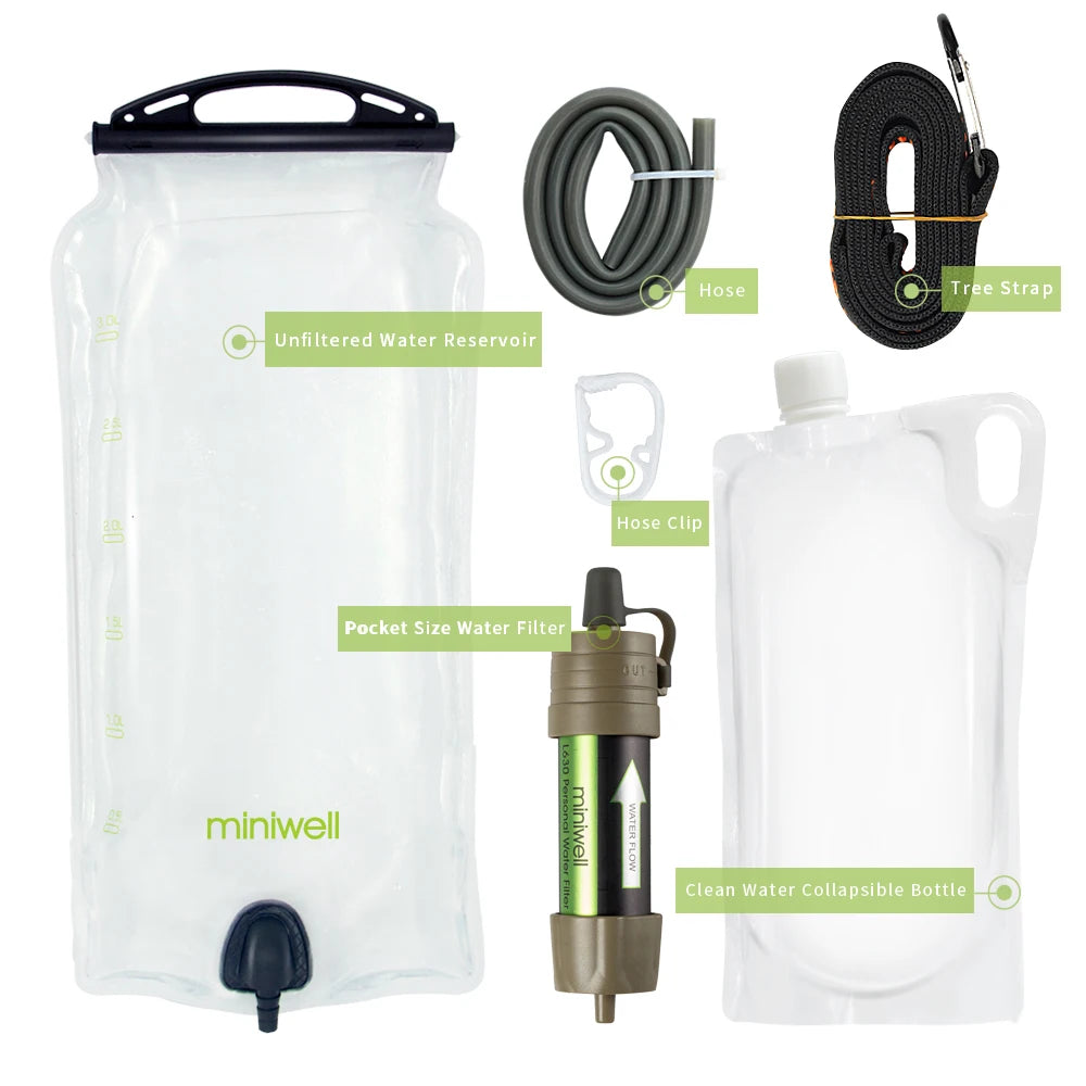 miniwell Water Purifier. Water Filter Survival Emergency Kit. For Hiking, Camping.