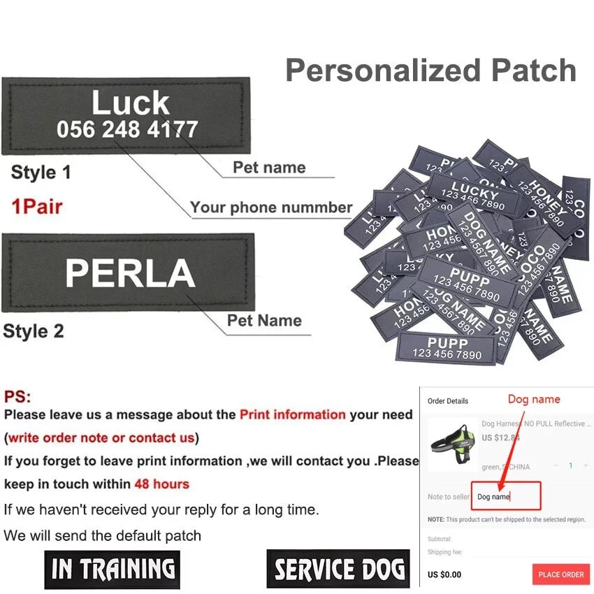 Dog Harness, NO PULL, Reflective, Breathable, Adjustable Pet Harness. Vest ID Custom Patch.