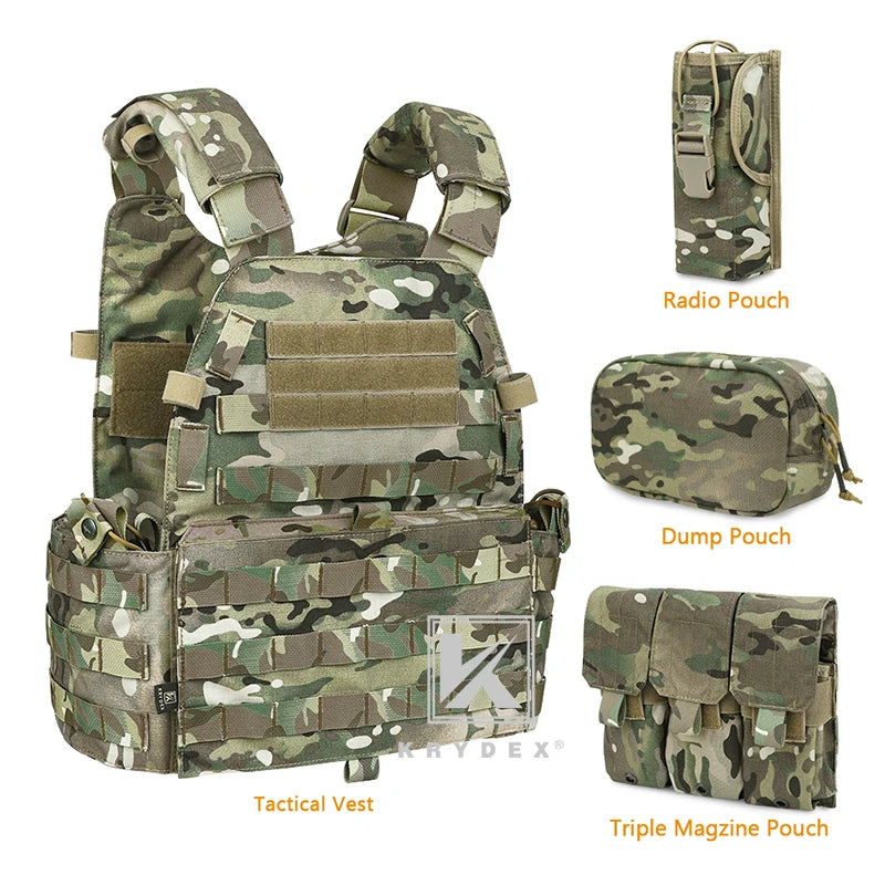 KRYDEX LBT-6094A Tactical Modular Vest. Triple Mag/Radio/Dump Pouch. Battle Plate Carrier.