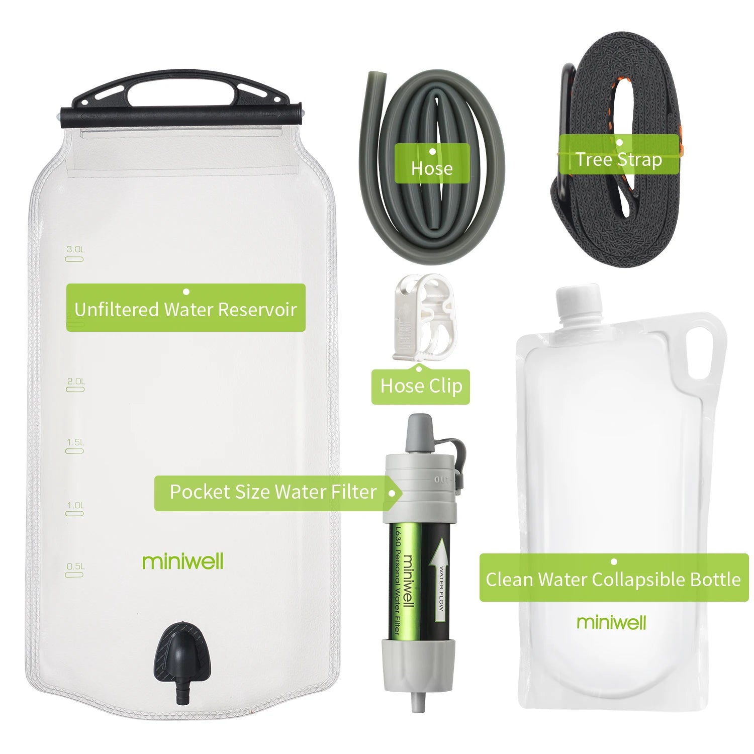miniwell Water Purifier. Water Filter Survival Emergency Kit. For Hiking, Camping.