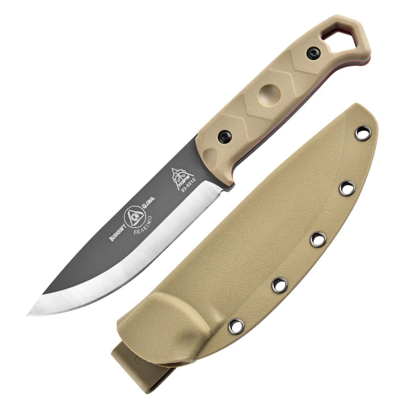 High Quality Steel Hunting Knife. Rubber Anti Slip Handle, Leather Case.
