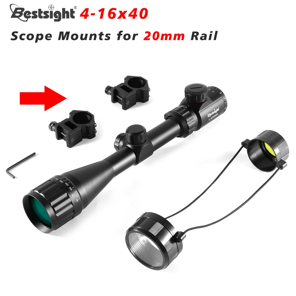 4-16X40 AOE Optics, Red & Green Dot Illuminated Rifle Scope. 20 MM Rails.