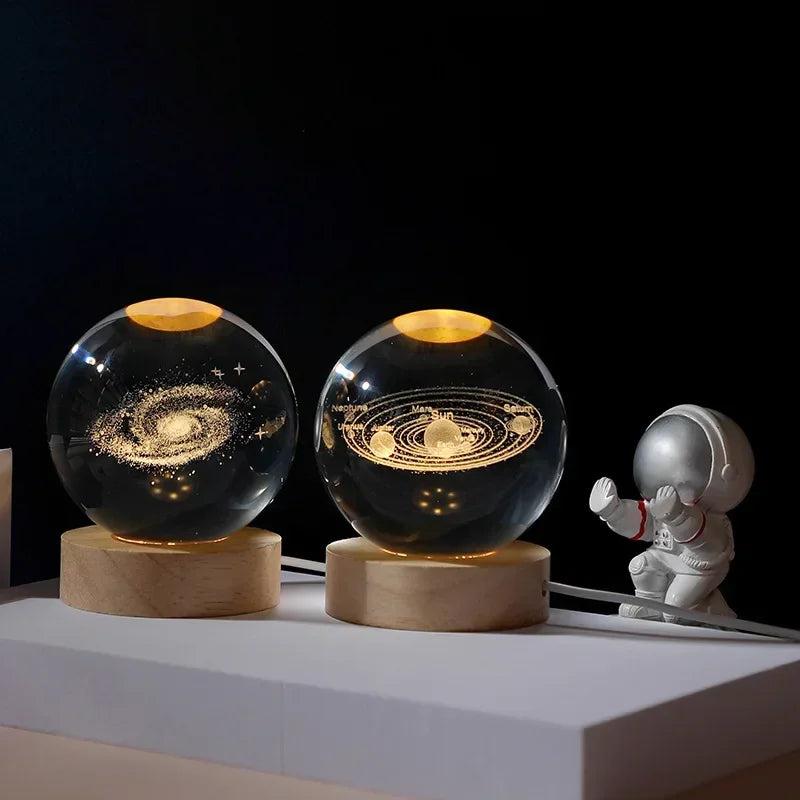 6/8cm 3D Crystal Ball Planet Night Light. Laser Engraved Solar System Globe. Home Desktop Decoration.