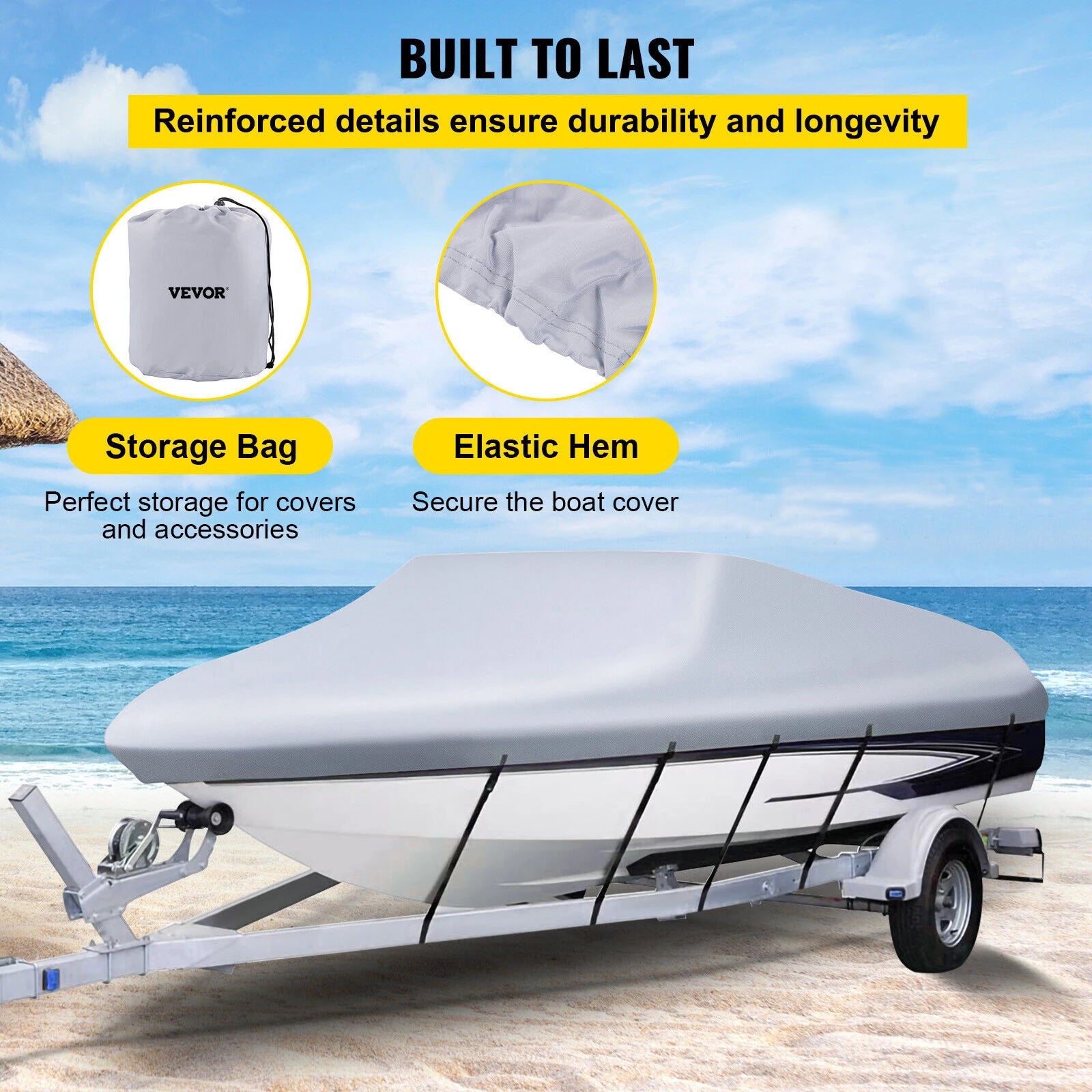 SucceBuy 14-28FT Waterproof Boat Cover. 3Layer, Storage Bag, Adjustable Straps.