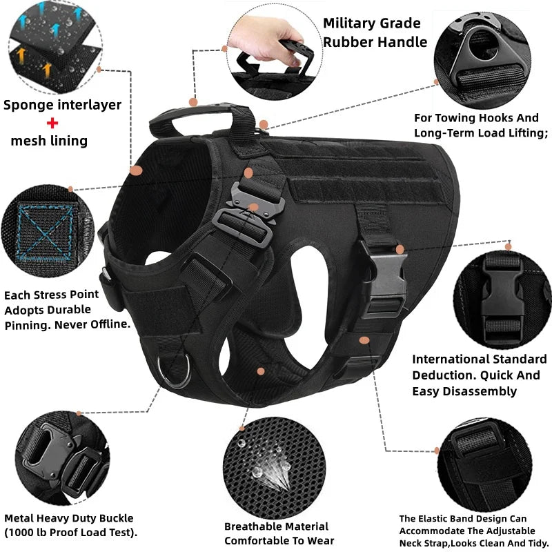 Tactical Military Vest,Tactical Training Dog Harness and Leash Set For All Breeds Dogs.