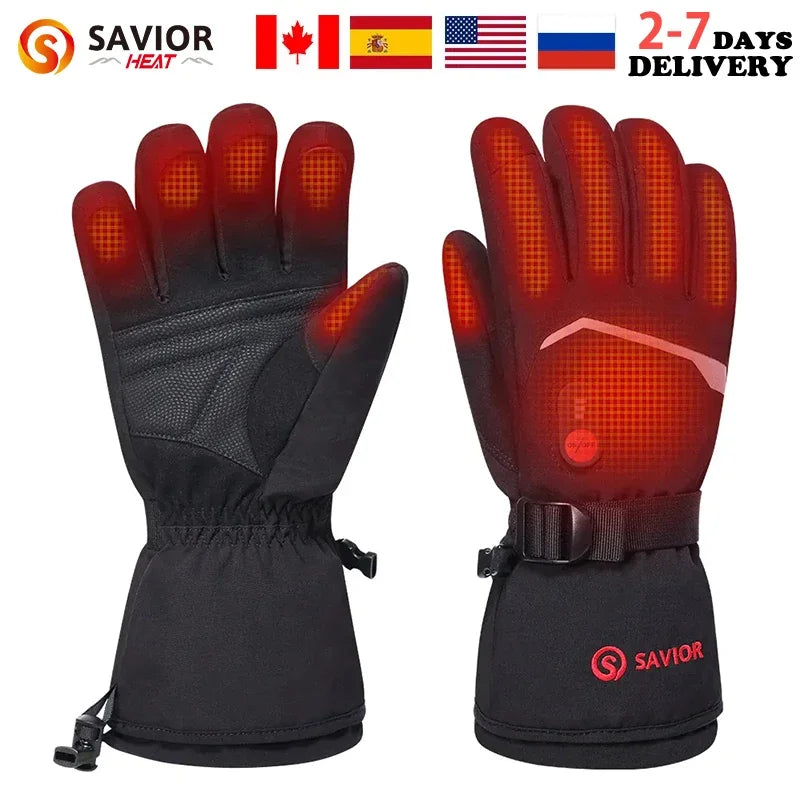 Heated Motorcycle Gloves. Goat Skin Leather- 3 Shift Temperature Control- Waterproof.