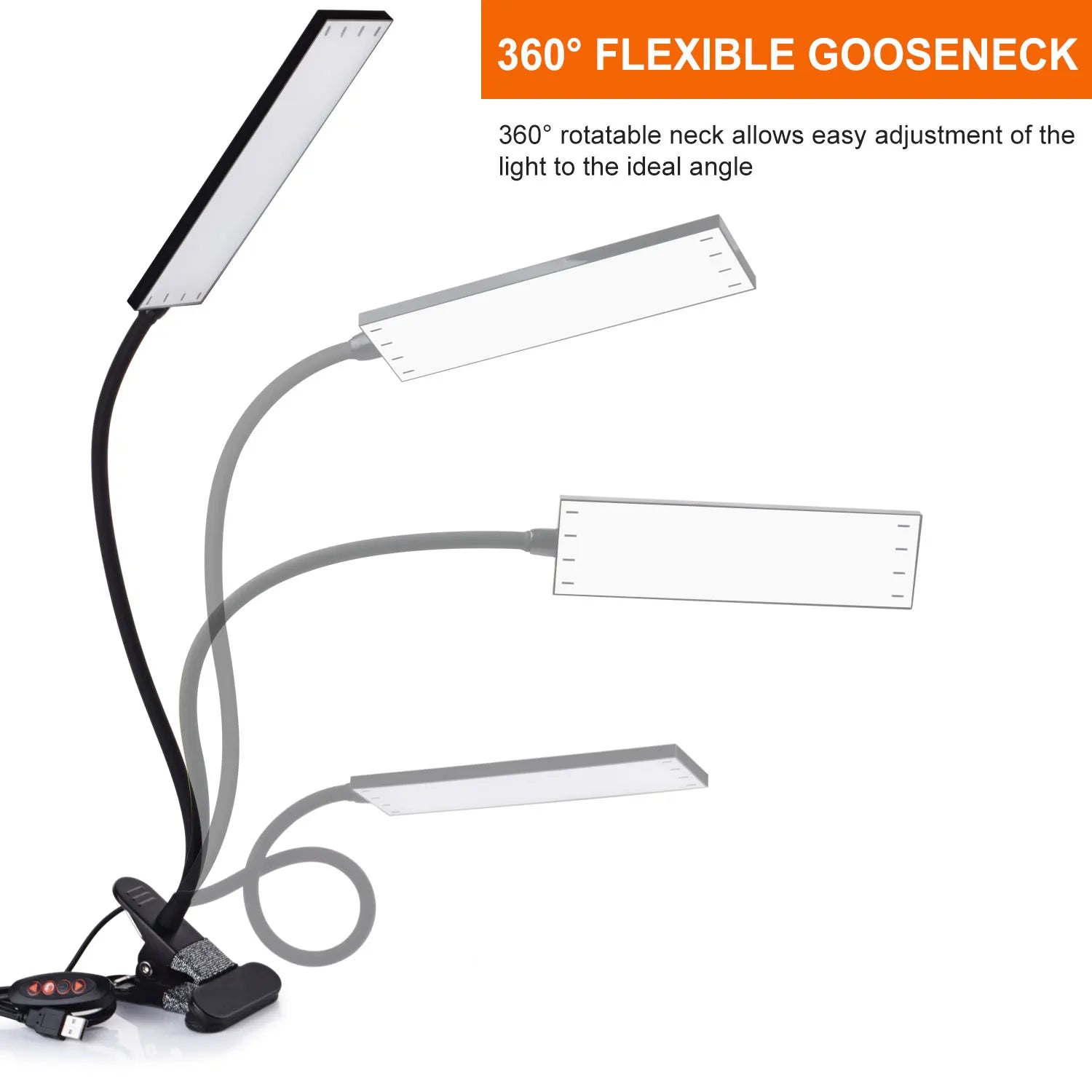 5W LED Clip on Desk Lamp with 3 Modes - 11 Brightness - Clamp.