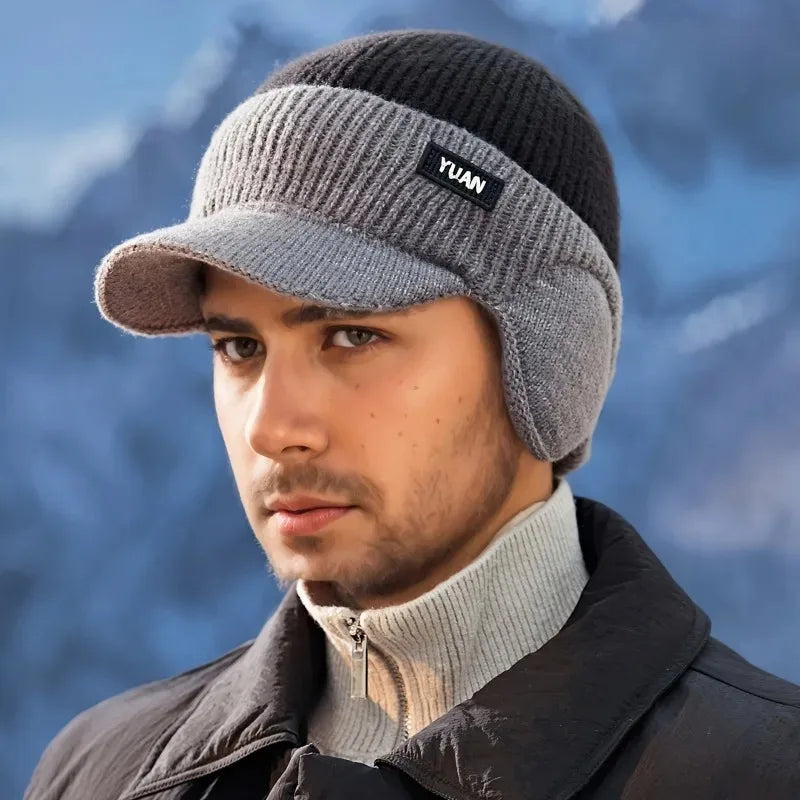 Dual-Tone Knit Baseball Cap - Outdoor Activities | Fashionable Dad Hat with Ear Protection .