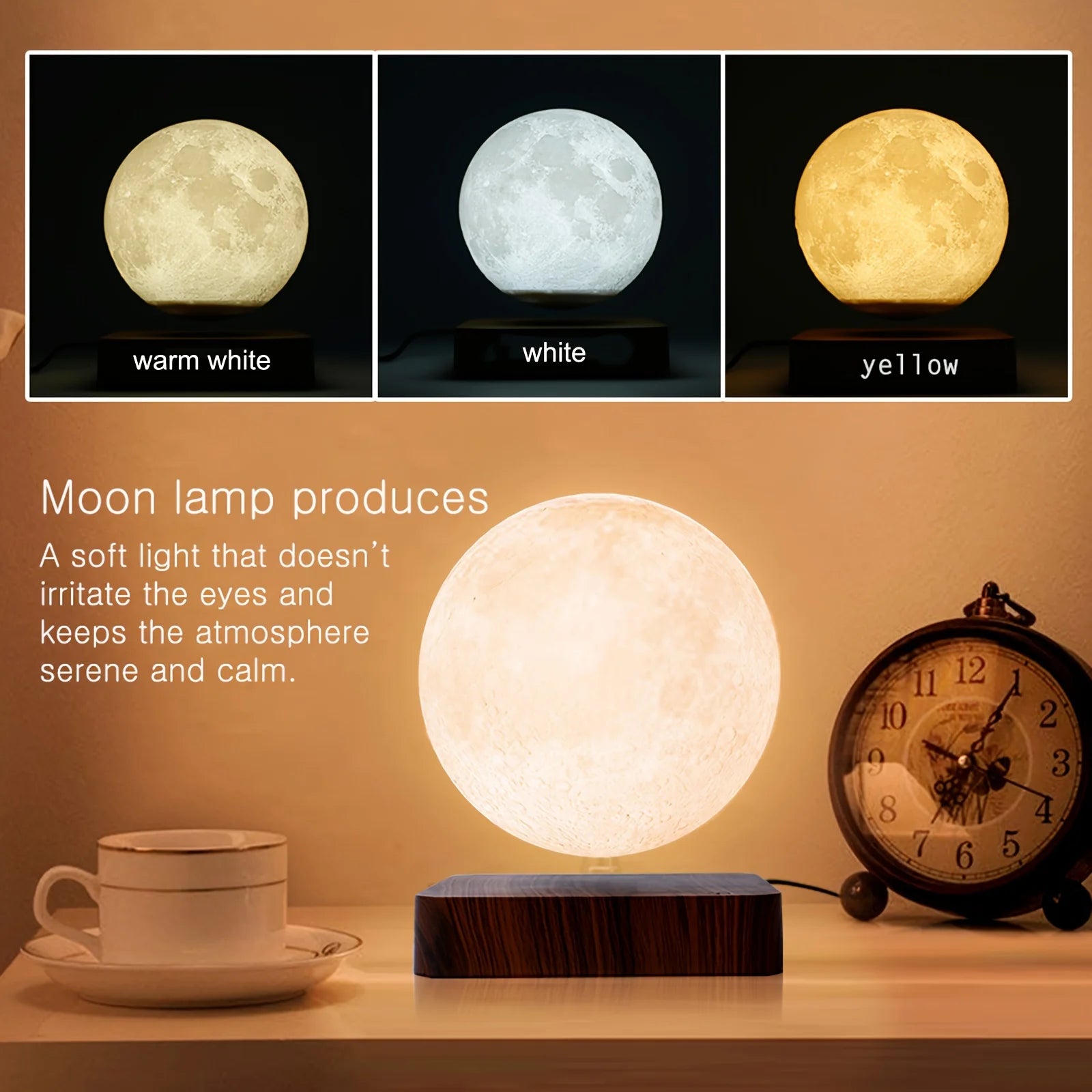 Levitating Moon Table Lamp, Magnetic Floating Night Light With 3 Lighting Modes, 3D Printed Levitation Bedside Table Lamp.