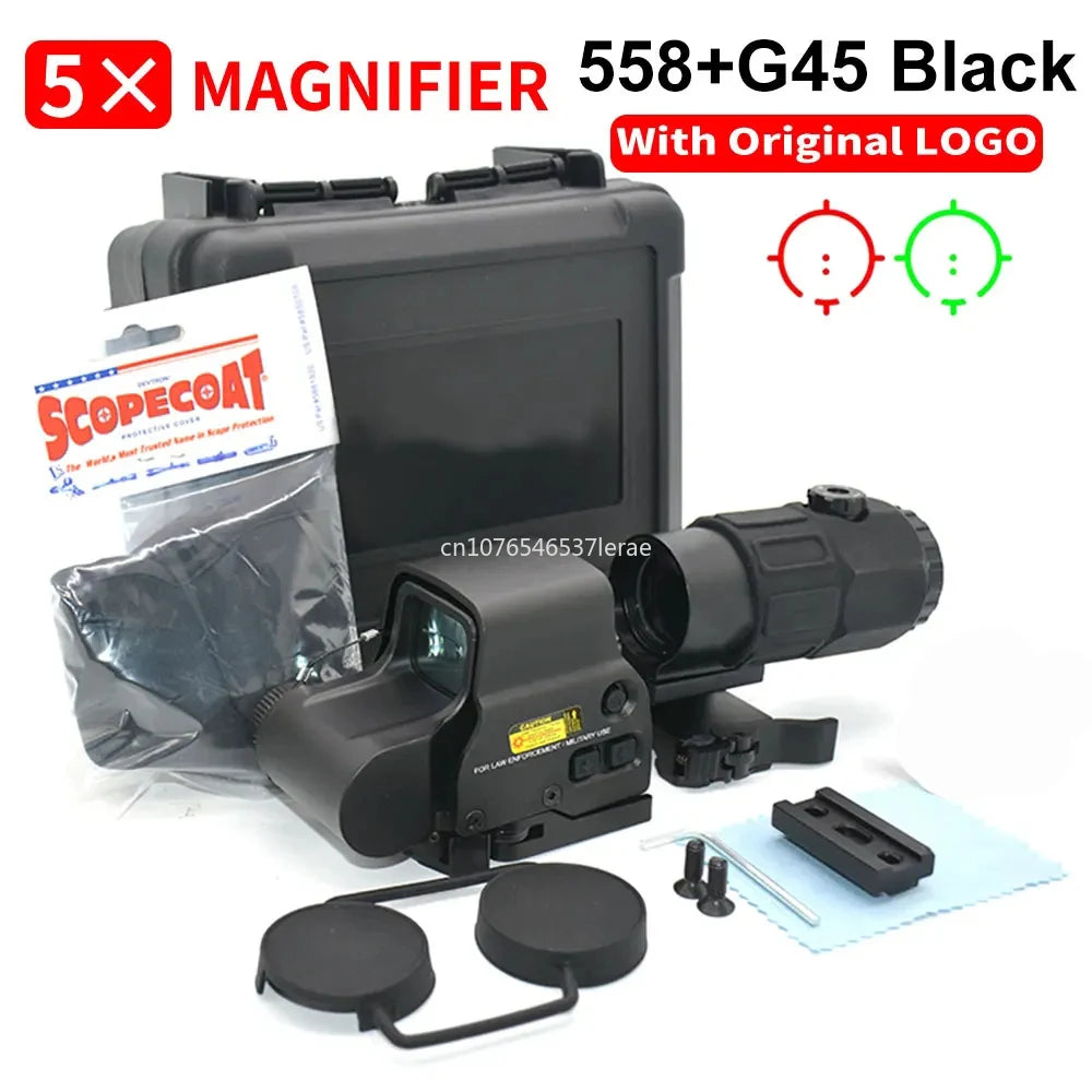 EOTECH 558 Holographic Collimator Red Dot Sight. G43/G33 3X, G45 5X Magnifier. W/20mm Rail Mounts & QD Lever.
