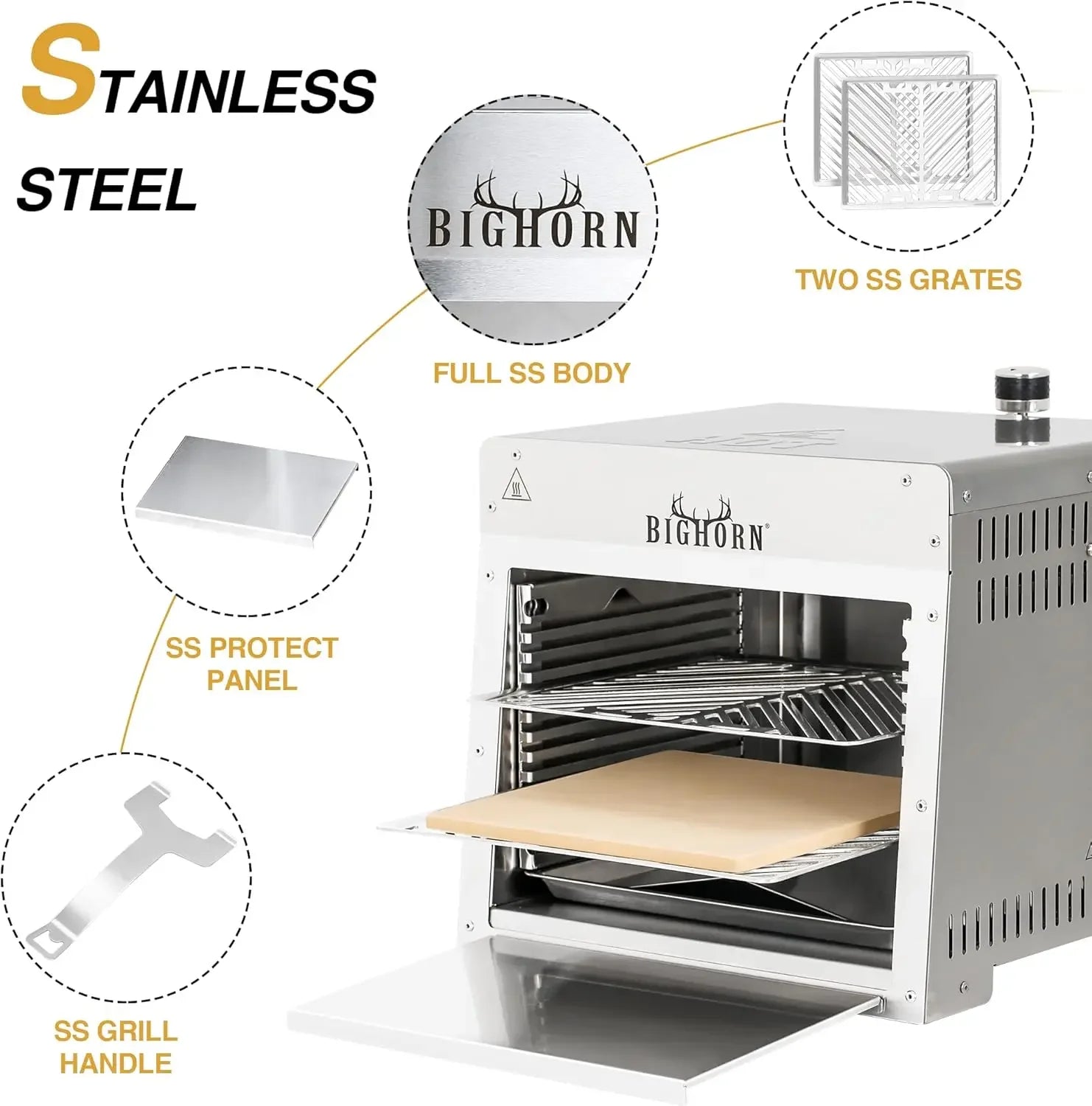 1500°F Small Infrared Propane Gas Grill – Portable Steak Broiler & Sear Station, Outdoor Salamander BBQ with Pizza Stone.