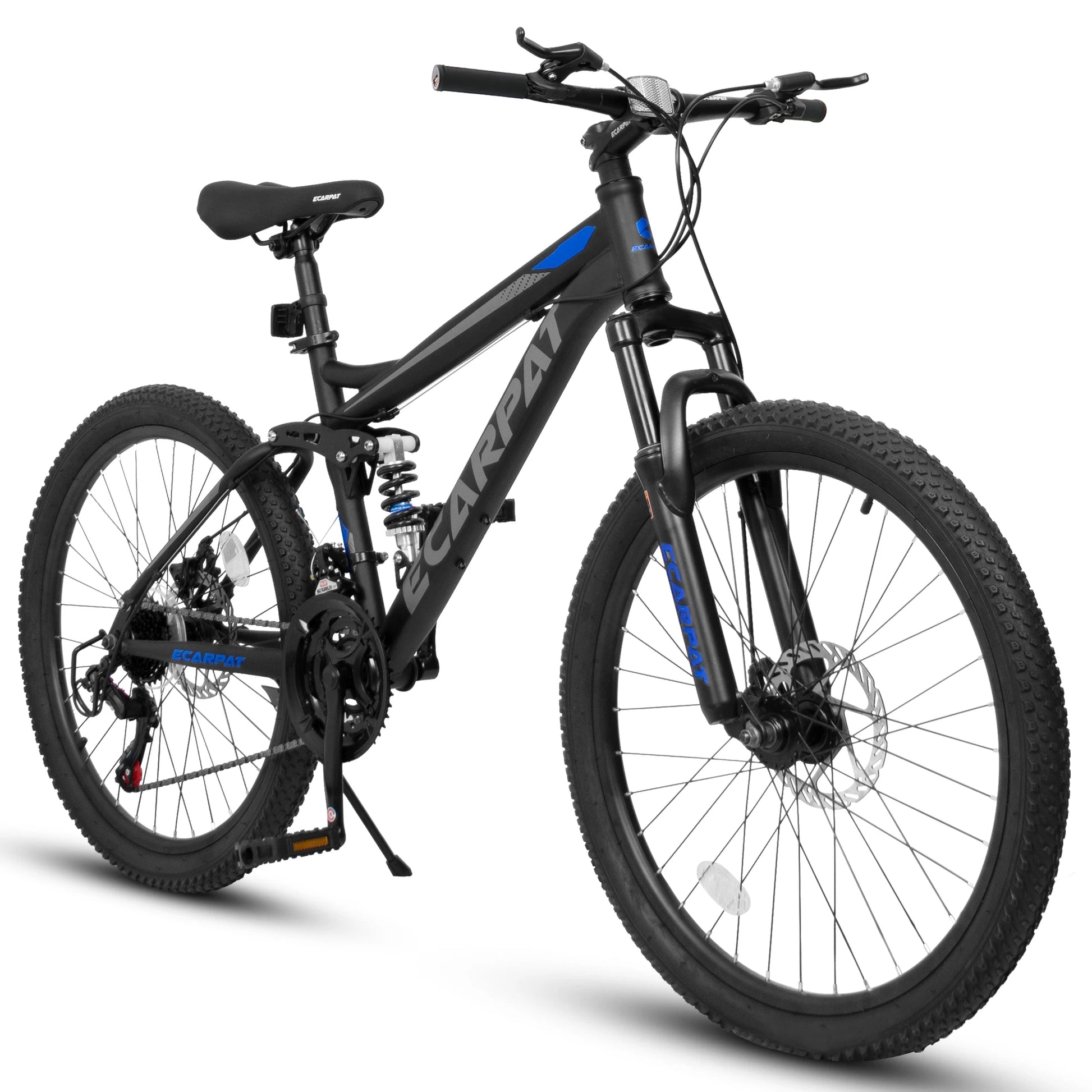 Ecarpat Dual Full Suspension Mountain Bike. 24/26/27.5 Inch, 21-Speed, Disc Brakes.