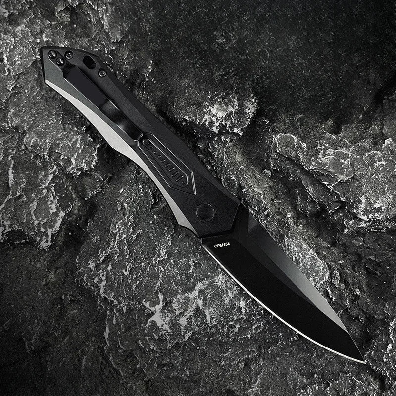 KS 7800 Folding Knife. Black Aluminum Handle. Camping -Hunting- Self-defense .