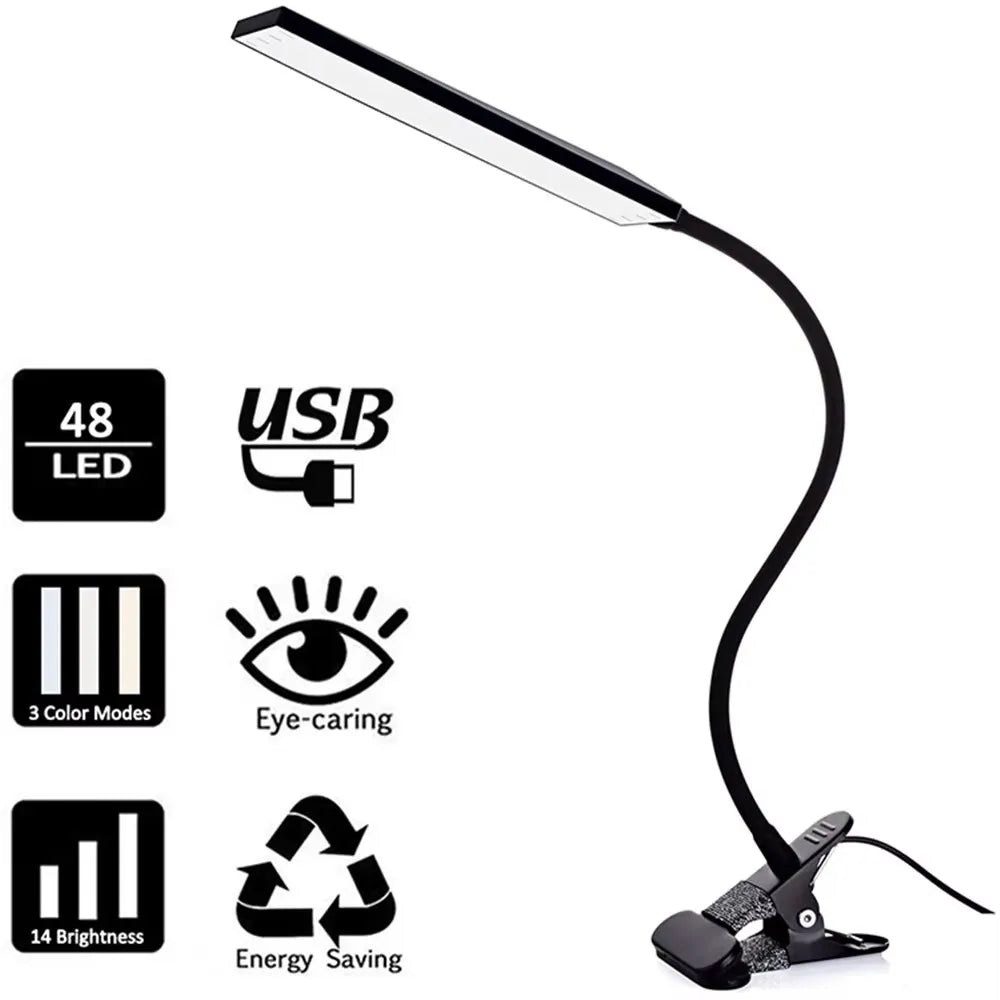 5W LED Clip on Desk Lamp with 3 Modes - 11 Brightness - Clamp.
