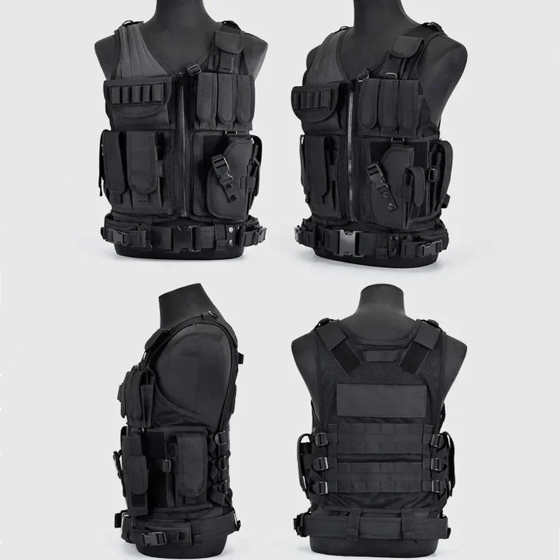 Adjustable Molle Tactical Vest, Combat Body Armor Vests, Security Guard, Airsoft Training Jacket.