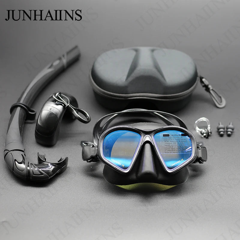 JUNHAIINS Tempered Glass - Freediving Mask - Snorkeling Set. Camera Mount.