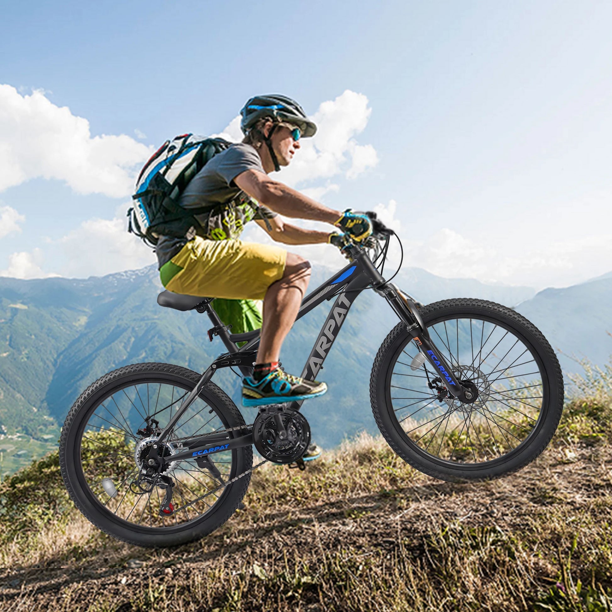 Ecarpat Dual Full Suspension Mountain Bike. 24/26/27.5 Inch, 21-Speed, Disc Brakes.