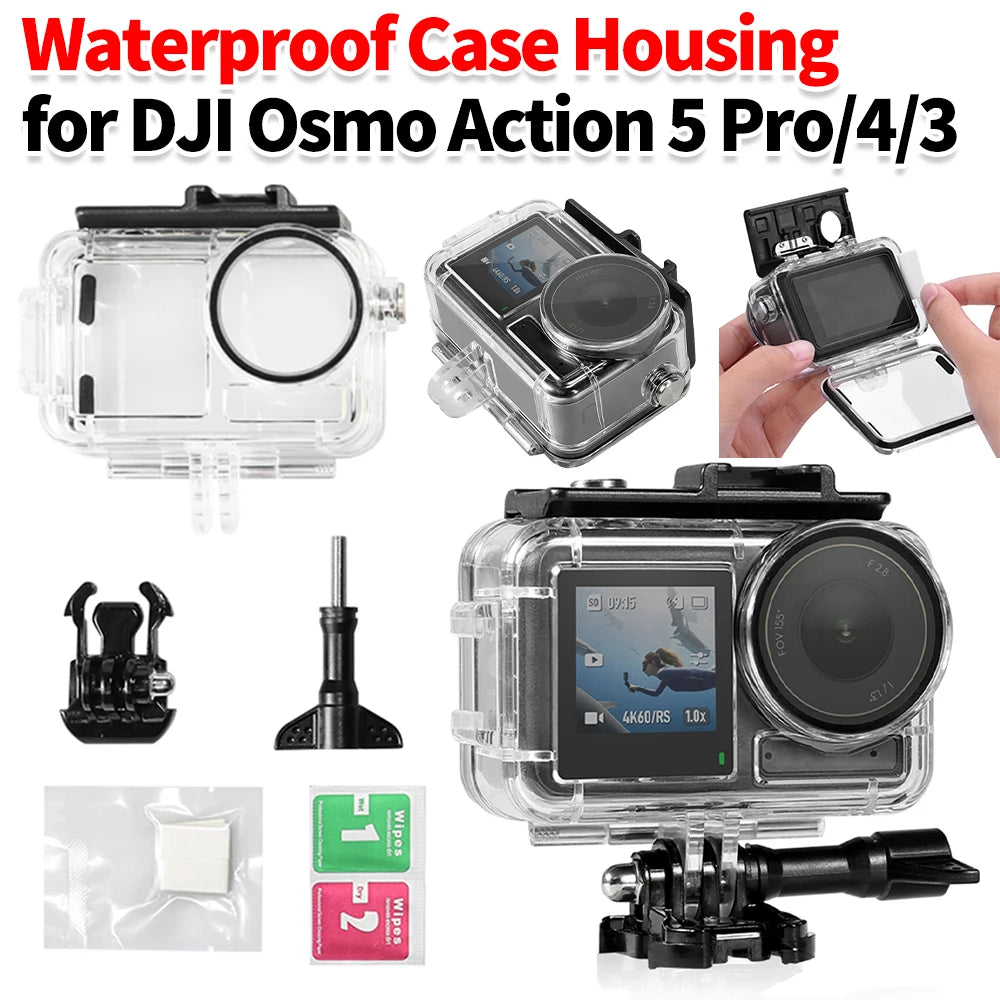 60M/196FT Waterproof Case -  Anti-Fog - For DJI Osmo Action 5 Pro/4/3 Camera Accessories.