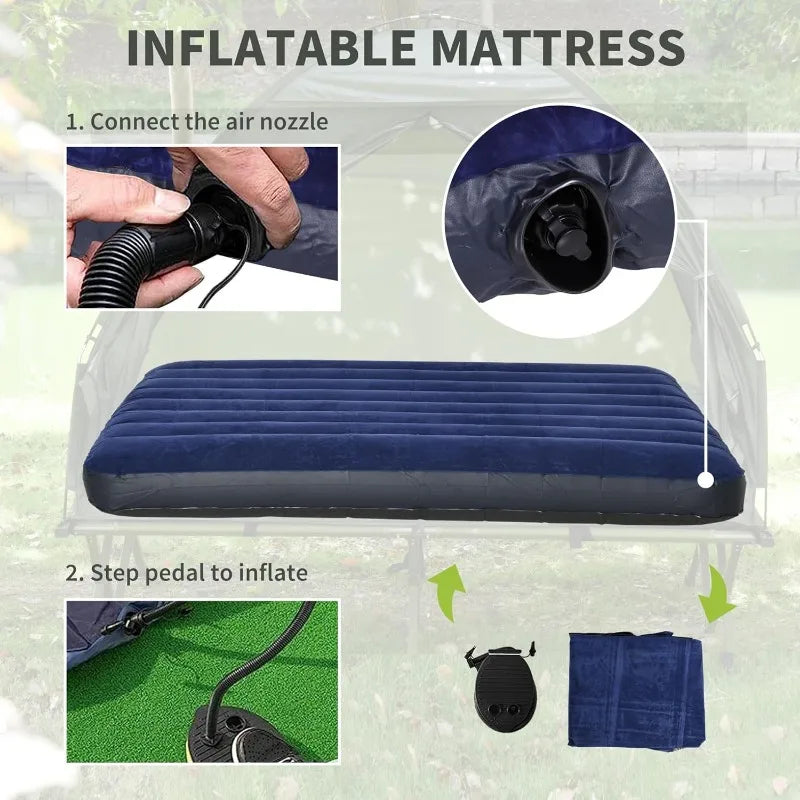 2 Person Foldable Camping Cot With Tent, Bedspread , Air Mattress.