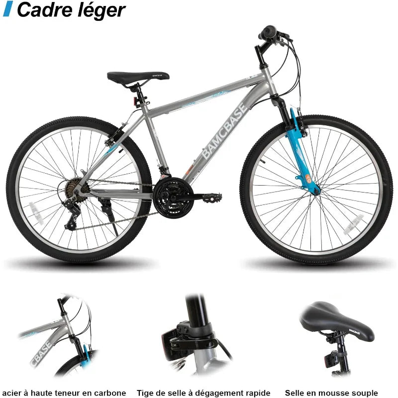 27.5 Inch Mountain Bike, 21 Speeds, High-Tensile Steel Frame, V Brake, Hardtail.