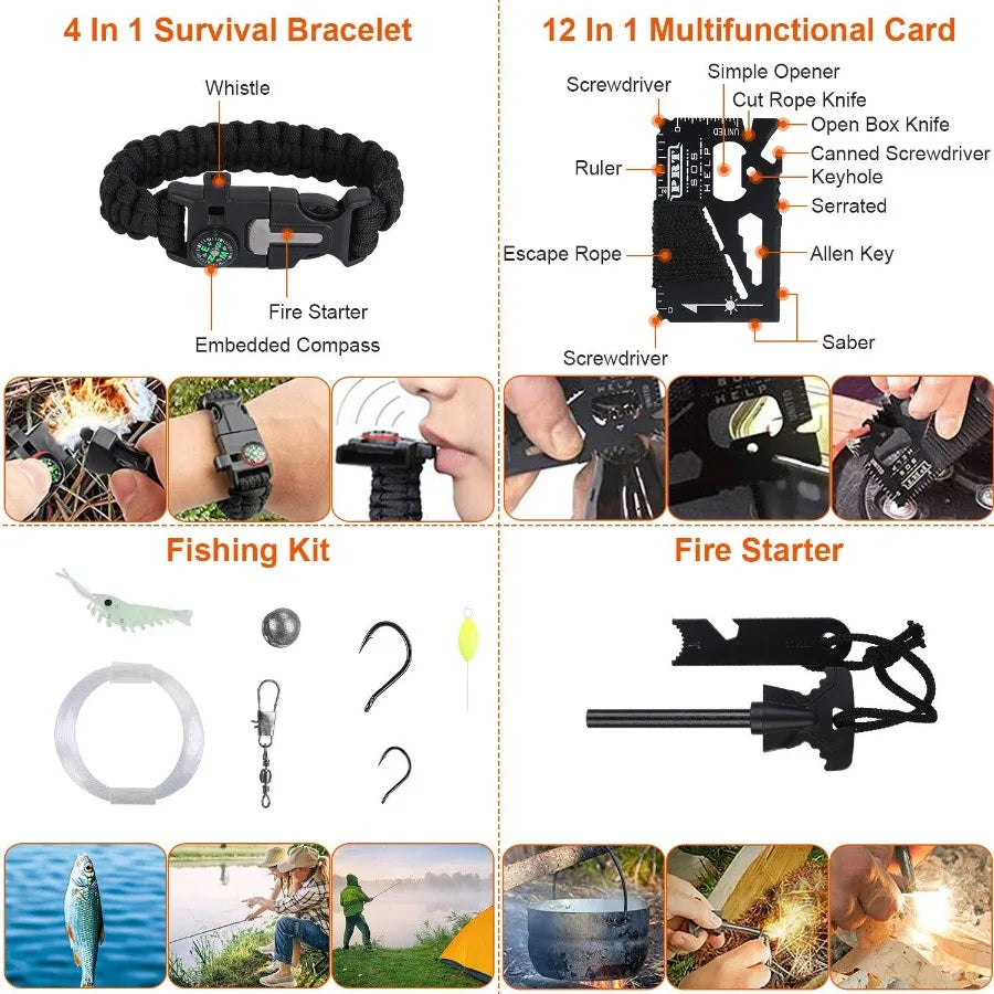 125Pcs Survival Kit - Professional Emergency Survival Gear. Tactical First Aid Kit. Outdoor Adventure.