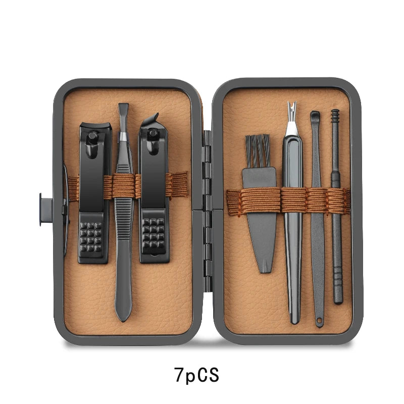 8/12/15/20/24pcs Black Nail Clipper Set. Pedicure, Knife, Stainless Steel, Nail Beauty Tool, Portable Travel Box.