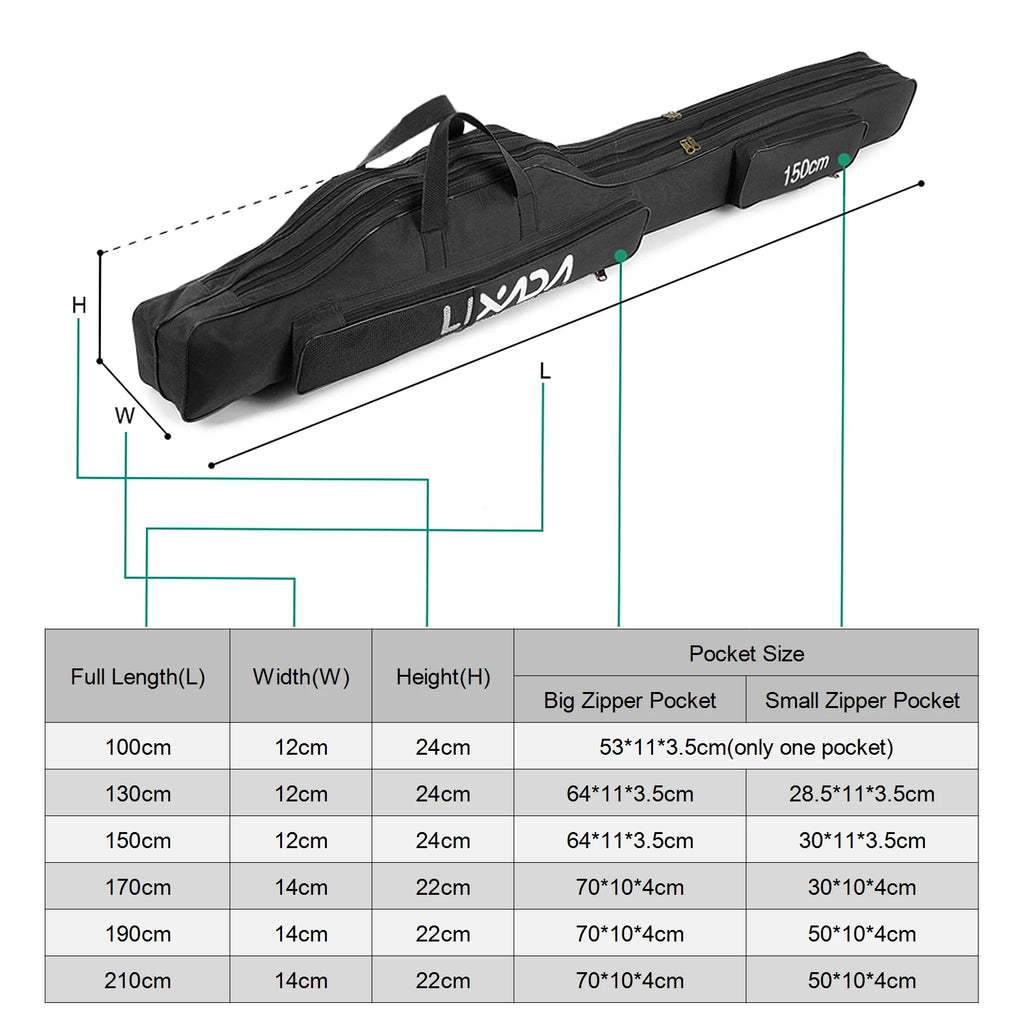 Lixada 210/190/170cm. Folding Fishing Rod Carry Case .