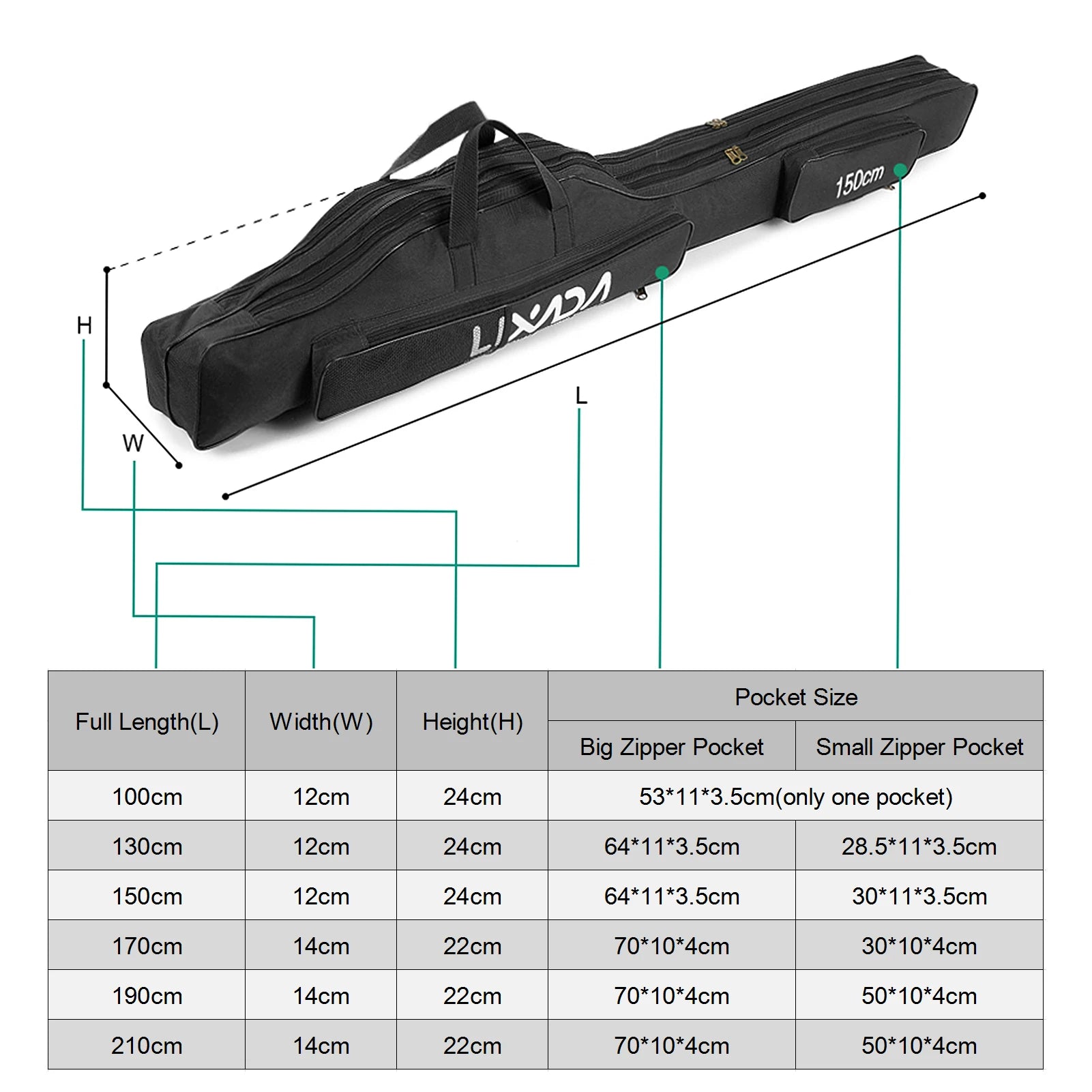Lixada 210/190/170cm. Folding Fishing Rod Carry Case .