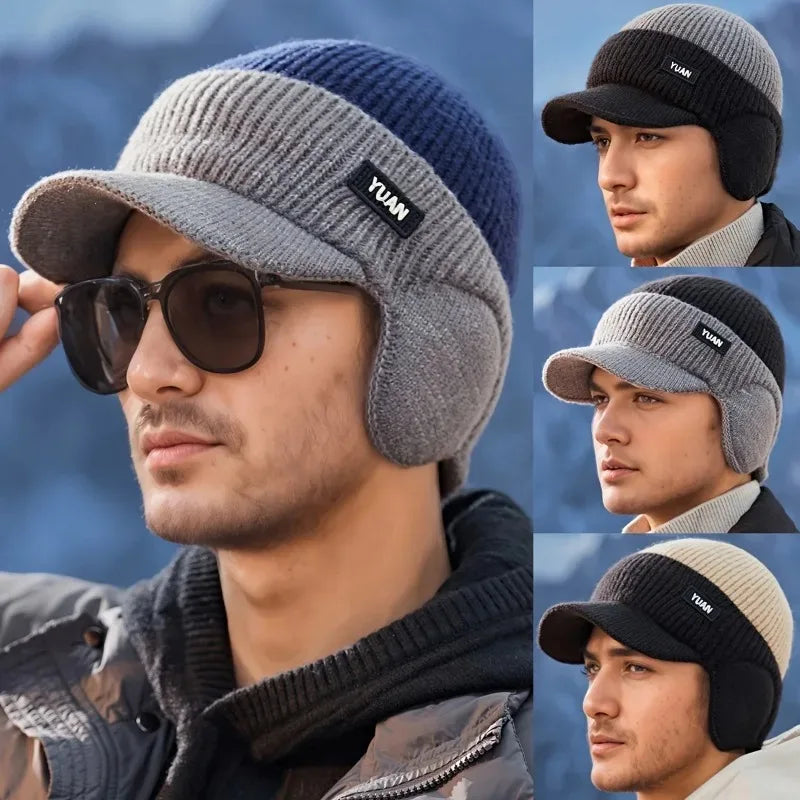 Dual-Tone Knit Baseball Cap - Outdoor Activities | Fashionable Dad Hat with Ear Protection .