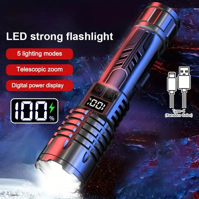 High Lumen, Waterproof Flashlight.  5 Modes, Rechargeable, Durable ABS.