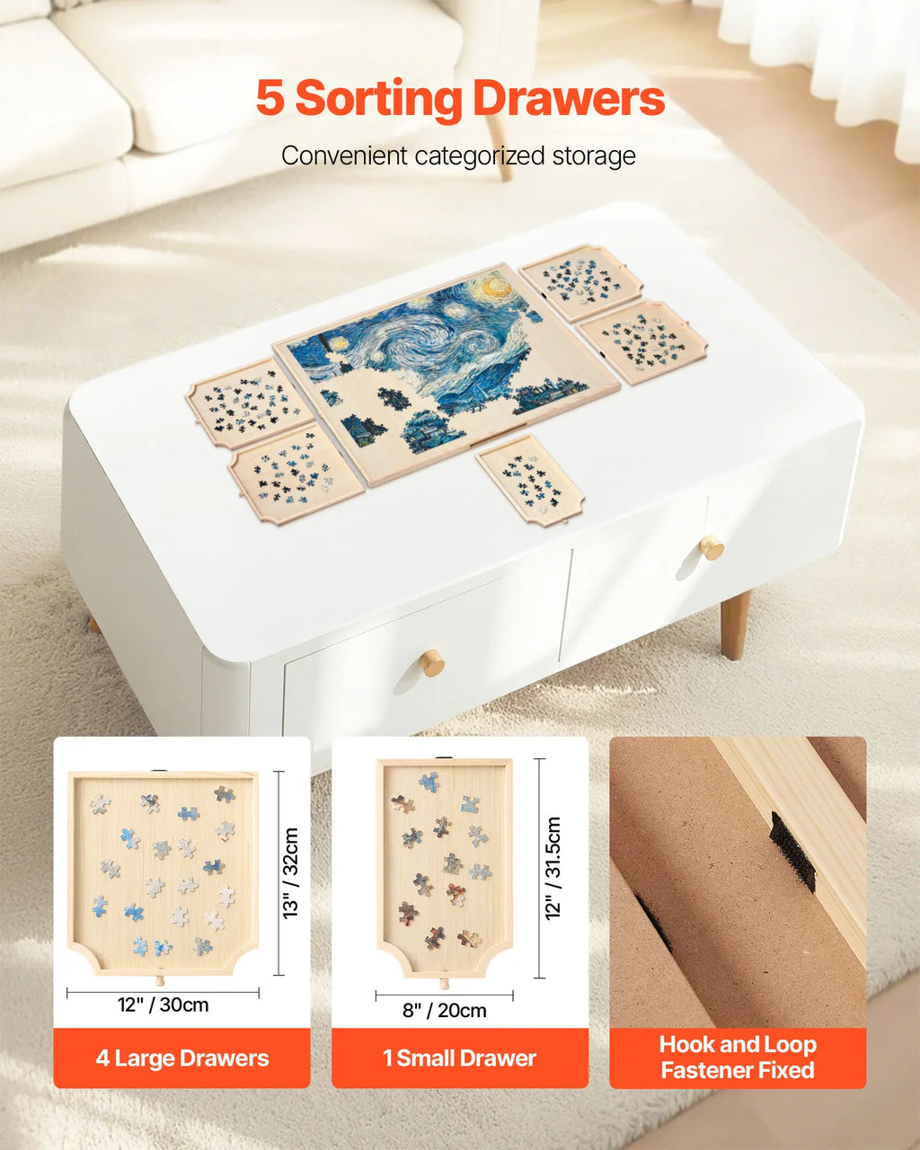 1500 Piece Rotating Puzzle Board with 5 Drawers and Cover. Jigsaw Puzzle Wooden Table