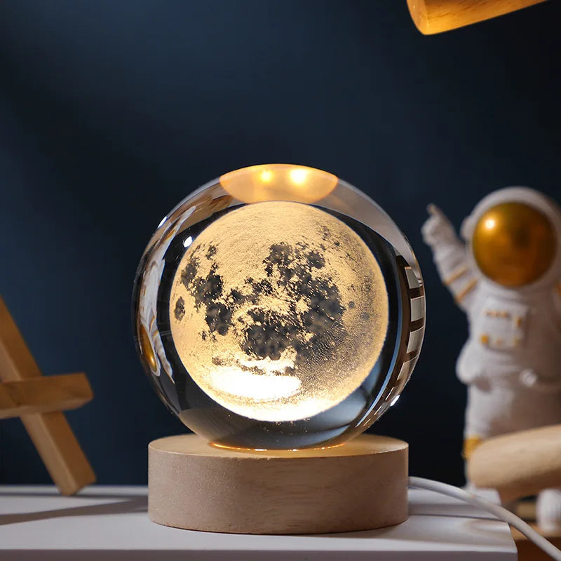 6/8cm 3D Crystal Ball Planet Night Light. Laser Engraved Solar System Globe. Home Desktop Decoration.