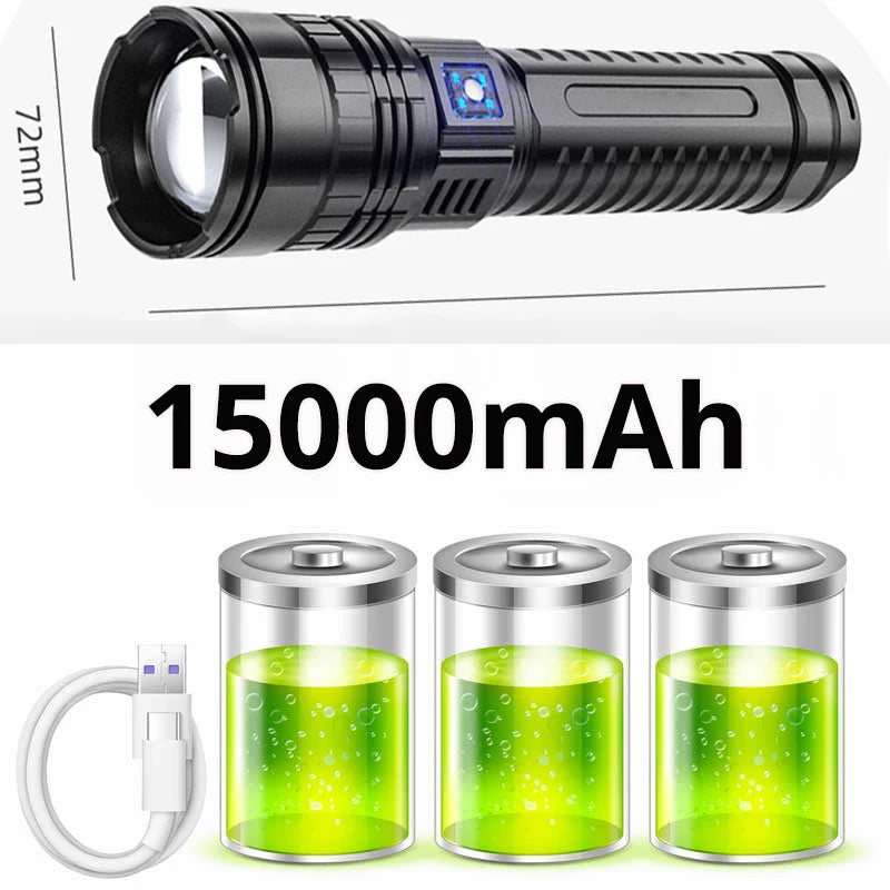 1000W Built-in Battery Flash Light. Emergency Spotlights. 9km 990000000LM, Most Powerful Led Flashlights ,Tactical Torch 15000mah.