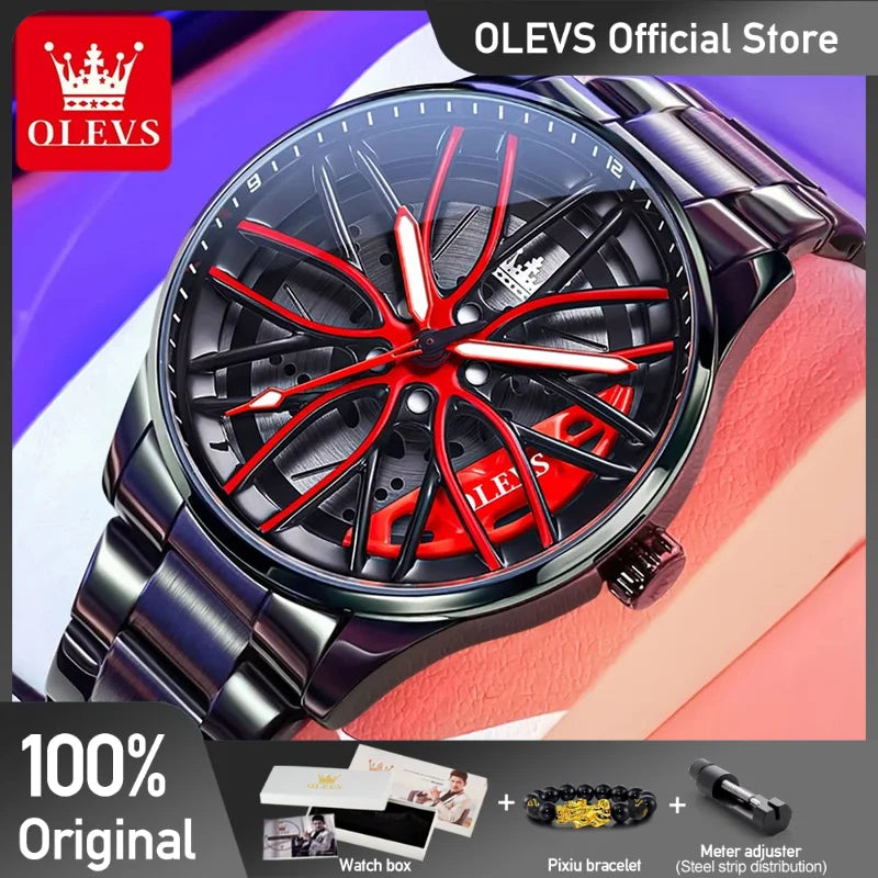 OLEVS 9937 Men's Rotatable Wheel Hub Dial Fashion Trend Quartz Watch, Waterproof, Luminous, Stainless Steel.