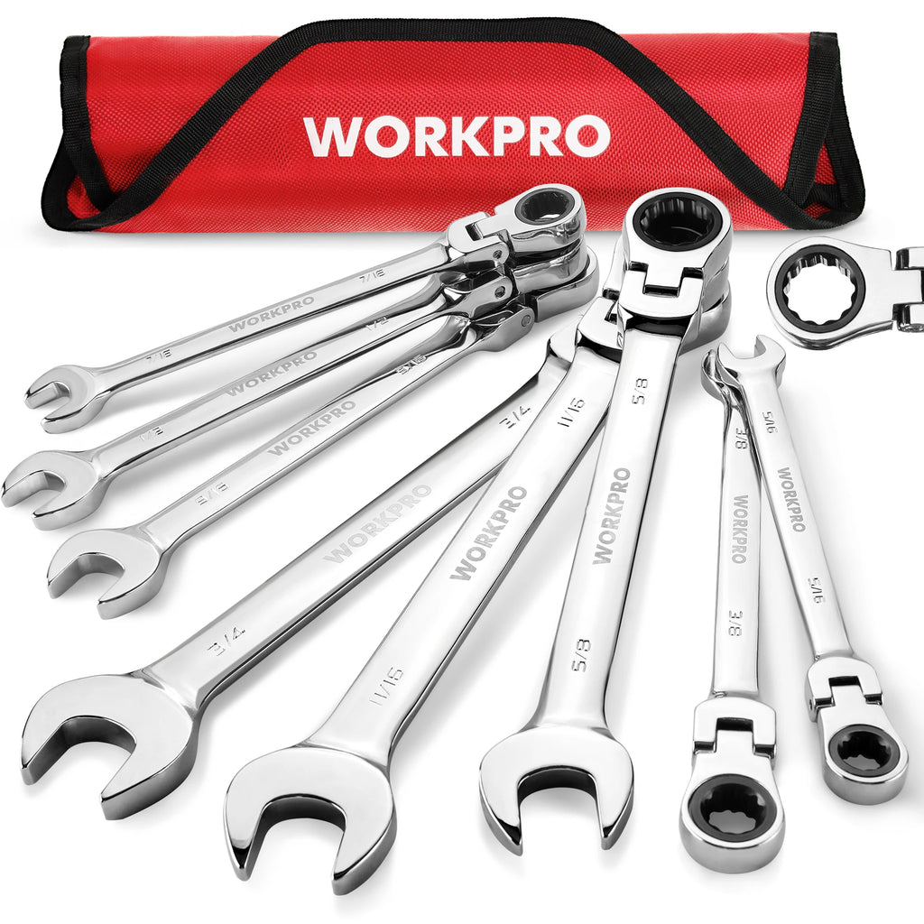 WORKPRO 8pcs - Flex-Head - Ratcheting - Combination Wrench Set. SAE 5/16-3/4 In.