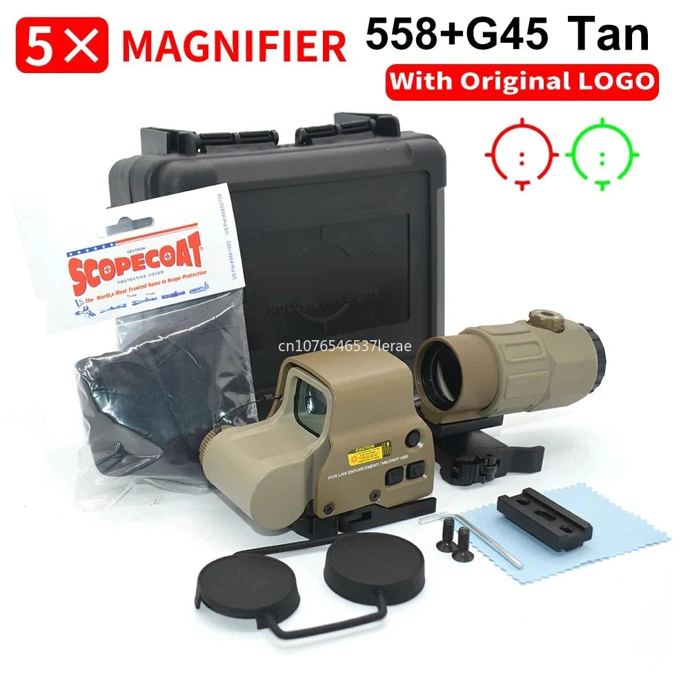 EOTECH 558 Holographic Collimator Red Dot Sight. G43/G33 3X, G45 5X Magnifier. W/20mm Rail Mounts & QD Lever.