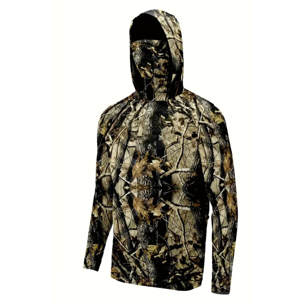 Fishing Hoodie. Long Sleeve - Sun Protection. Camouflaged.