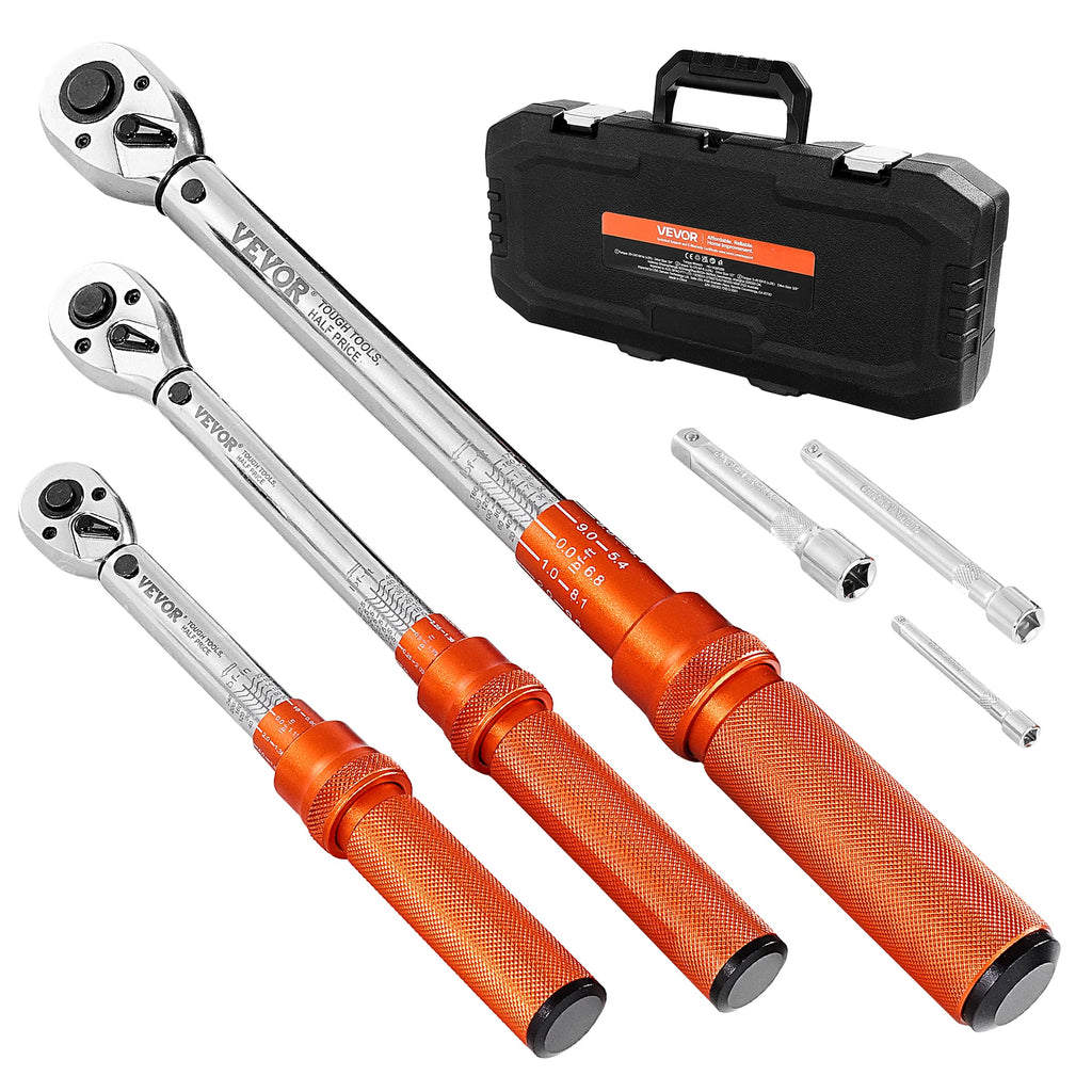 VEVOR  3PCs Click Torque Wrench Set. 1/4, 3/8, 1/2 Inch Drive, Dual-direction And Dual Range Scales.
