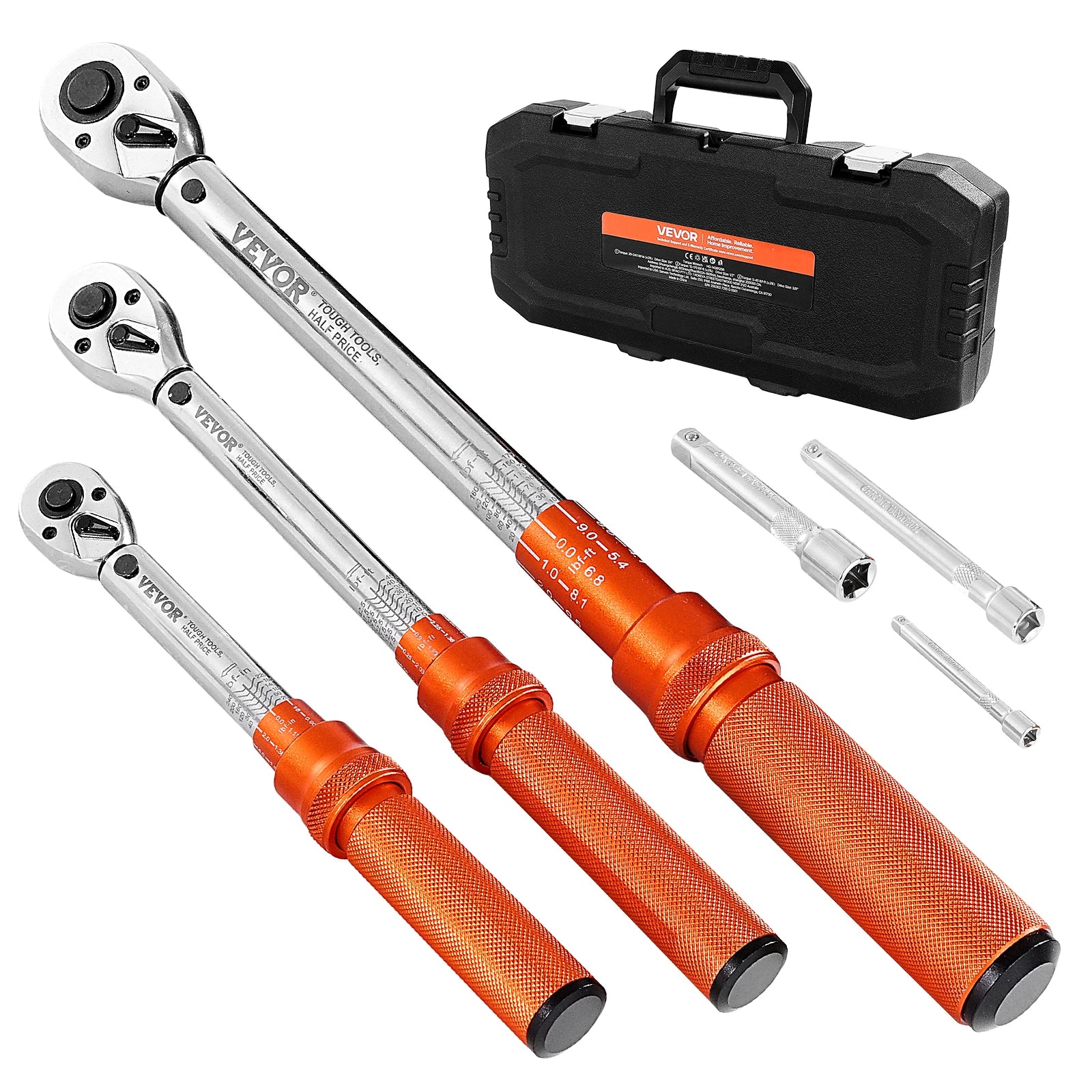 VEVOR  3PCs Click Torque Wrench Set. 1/4, 3/8, 1/2 Inch Drive, Dual-direction And Dual Range Scales.