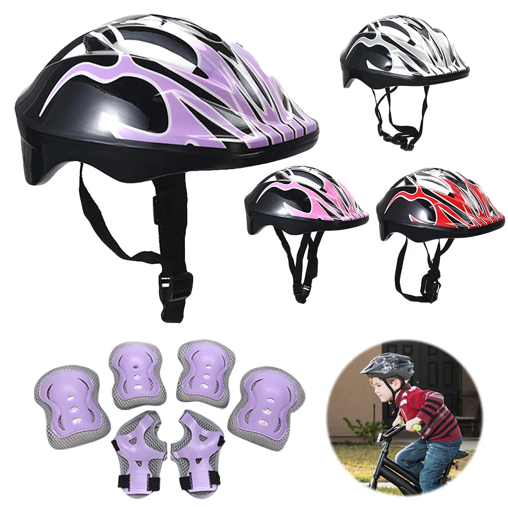 7Pcs Kids Helmet, Knee, Elbow Pad Protective Gear Set. Wrist Pads.