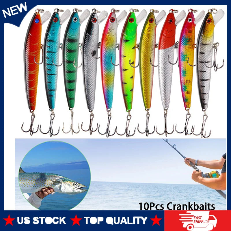 10 PCS Fishing Lure Set. Mini Bait Minnow, Floating, Crazy Wobblers .