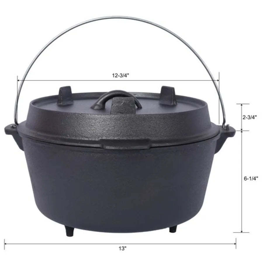 Pre Seasoned Cast Iron Dutch Oven With  Lid. Deep Pot For Fireplace.